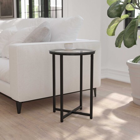 Flash Furniture Round Glass End Table with Matte Black Frame NAN-JH-1786ET-BK-GG